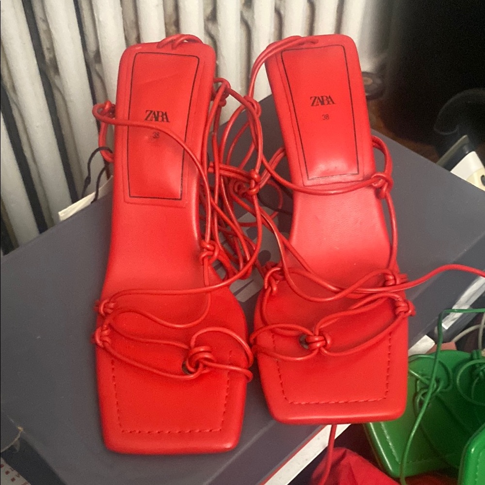 Zara Red Strappy Sandals